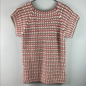 Pink and Cream Crochet Short Sleeve Top